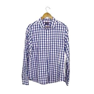 Untuckit Men's Blue White Pink Madras Checkered Shirt L Slim Fit 100% Cotton